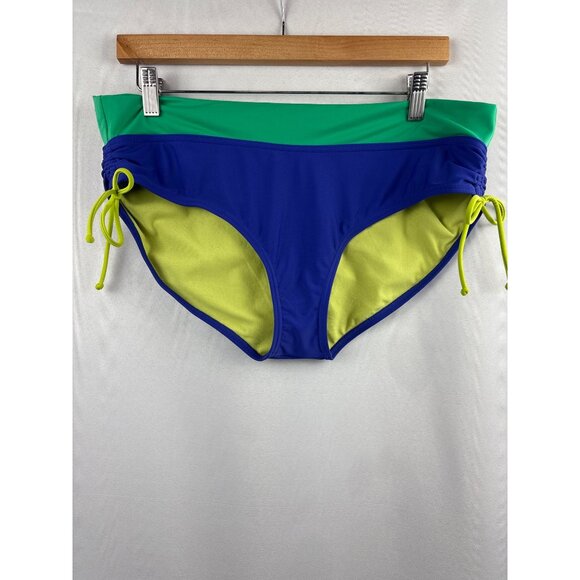 Women’s Prana XL Blue, Green, & Yellow Bikini Bottoms with Ruched Sides & Bows - Picture 1 of 6